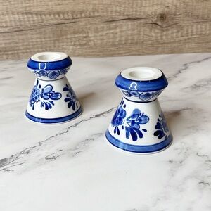 Elesva 455 Deft Holland Hand Painted Blue and White Floral Candle Holders